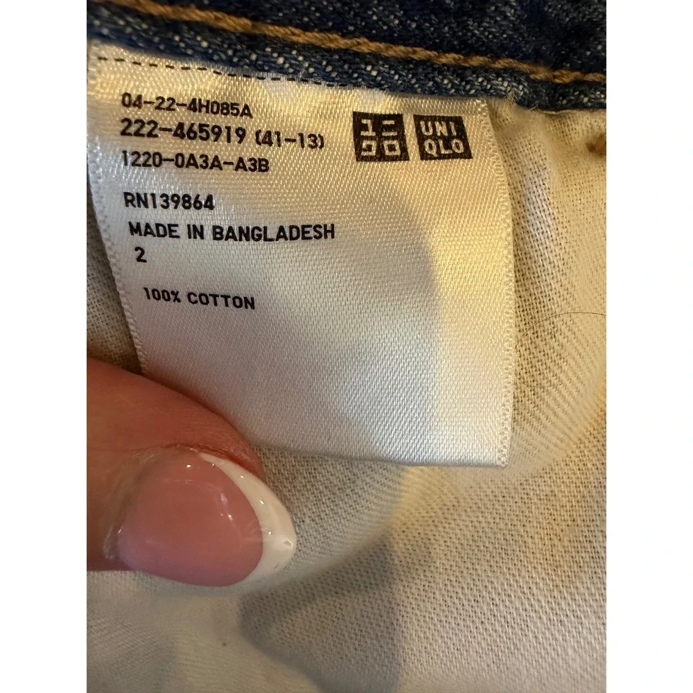 Uniqlo Denim Midi Skirt Women 10 Blue Medium Wash Front Slit Straight Jean
